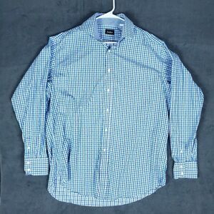 Neiman Marcus Shirt Men's Size L Blue Check Plaid Button Down Long Sleeve Cotton